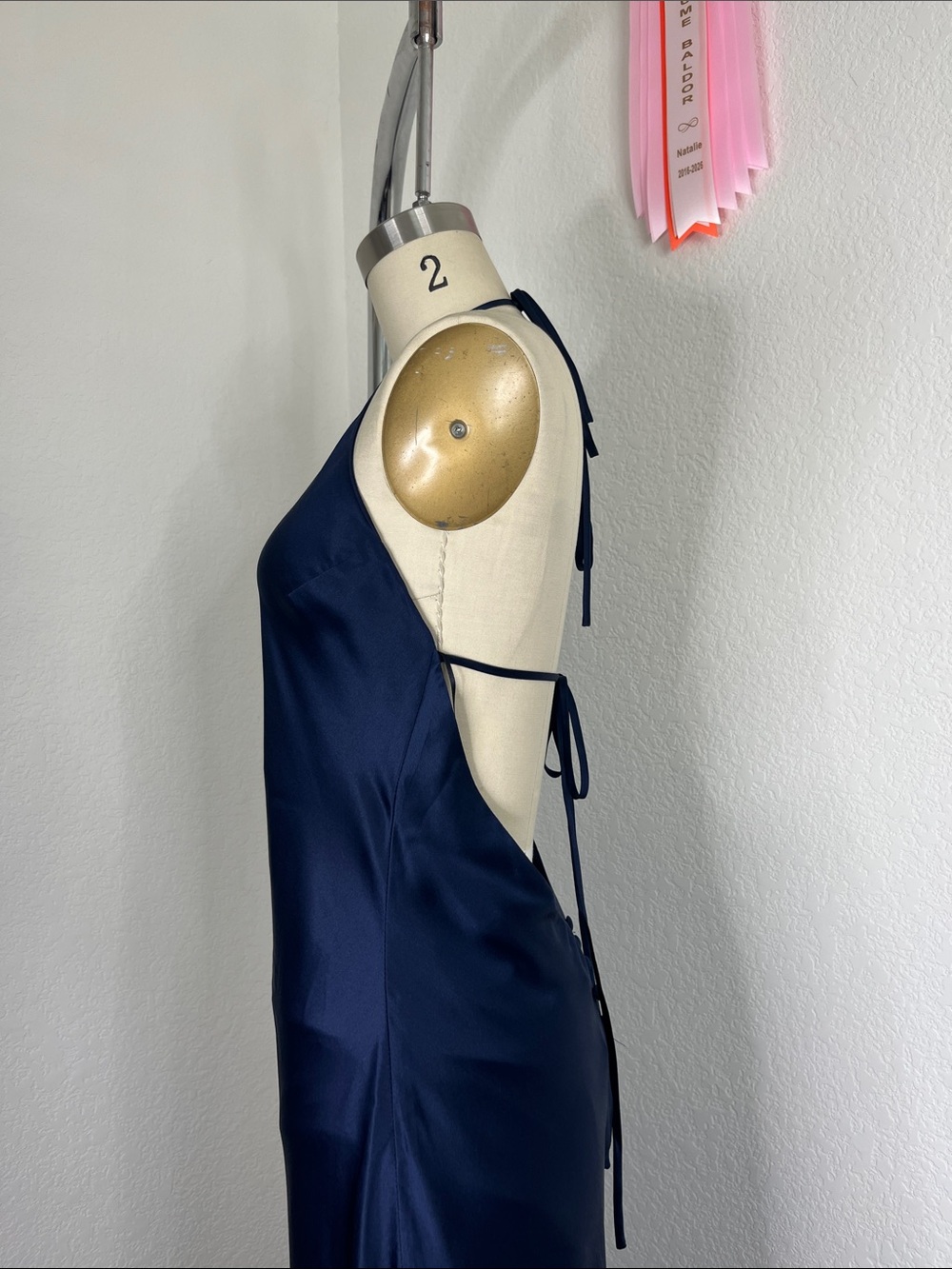 Reformation Navy Blue Satin Backless Gown - Picture 8 of 15